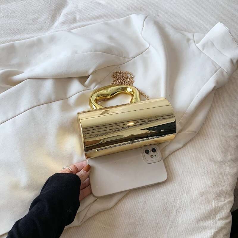 MOODS Golden Cylinder Evening Clutch Bags For Women Wedding Dinner Party Chain Crossbody Bag Designer Purses And Handbags