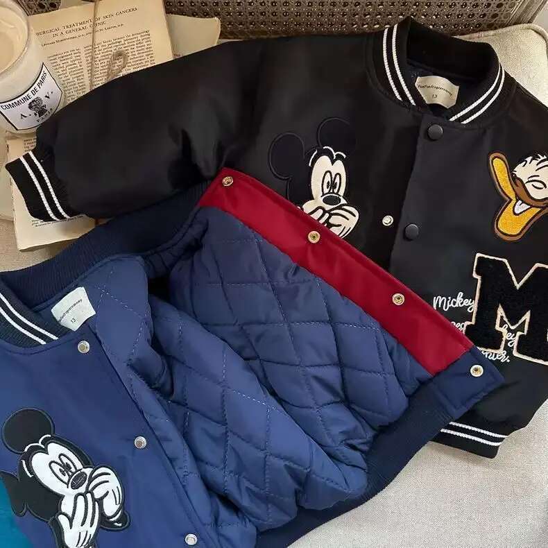 Mouse Children Cartoon Jacket Autumn Winter Kids Boys Girls Quilted Coat Warm Baseball Clothes Toddler Fashion Outerwear