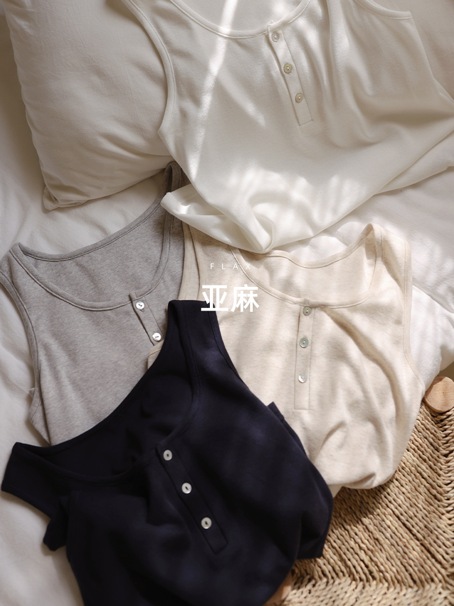 LV90 New Linen Button Vest Skin-friendly Underwear