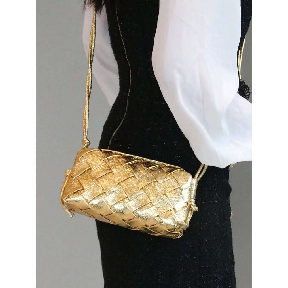 2024 New Handbag Fashion Trend Burst Crack Gold Woven Emed Slung Joker Mini Mobile Phone Bag Shoulder Str