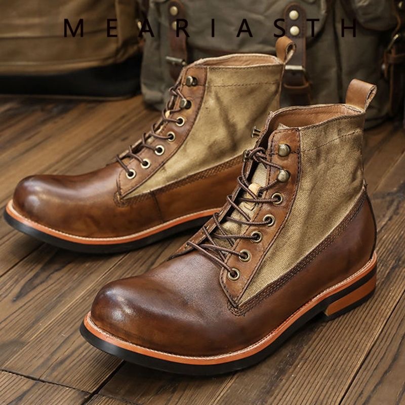 G5-2 horse leather short face paratrooper boots retro handmade color brushing vintage high top designer shoes fashionable men's boots one piece h