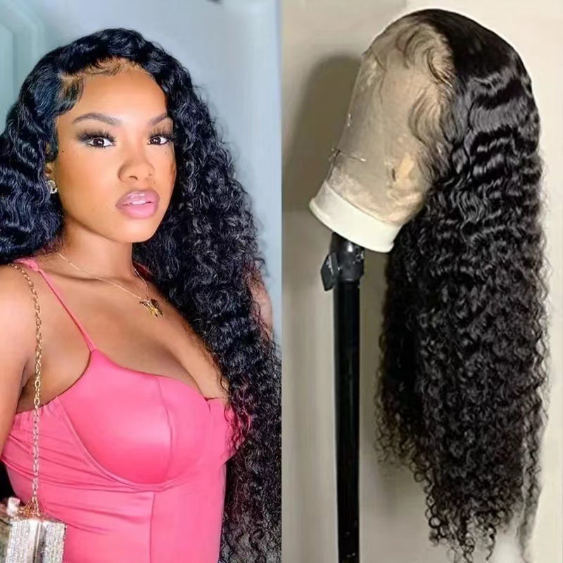 hot Wig selling hand hook 13 * 4 front lace synthetic wig black medium split long curly hair
