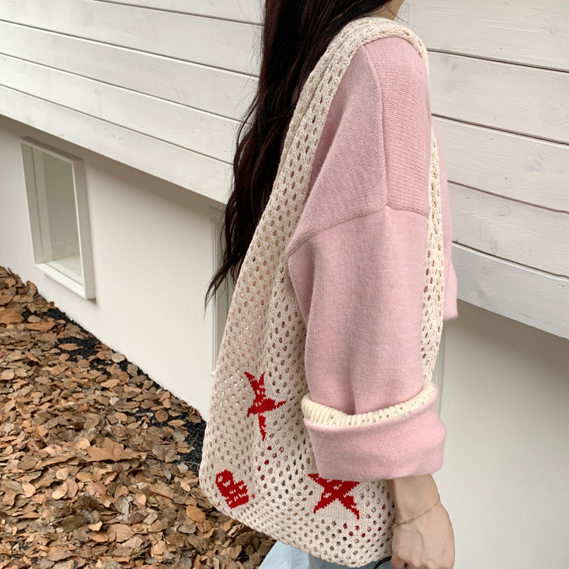 Cross-border European-style single-shoulder bag for women, underarm bag, knitted tote bag, 2024 new model, Korean-style versatile knitted bag
