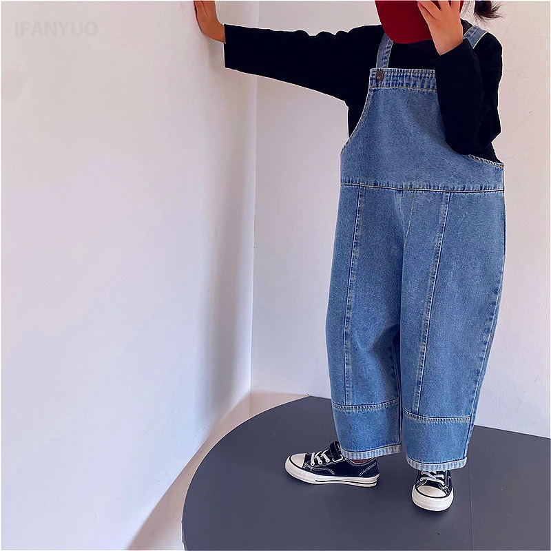 1-8T Childrens Pants Spring Loose Wide Leg Overalls for Boys and Girls Baby Jeans Baby Rompers Kids Denim Trousers Pantsv 250508