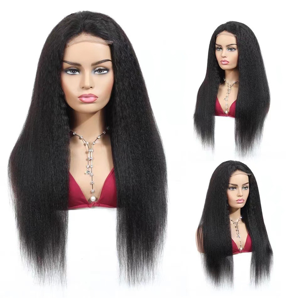 wig Womens front lace Yaki mid split long straight high temperature silk synthetic hair headband wigs