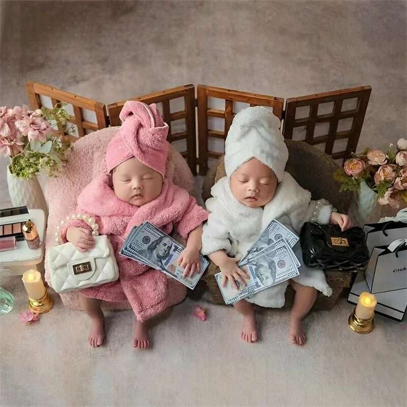 Newborn Photography Props Romper Baby Bathrobe Clothing Soft Fleece Robe Headscarf Shoes Outfits Infant Boy Girl Costume Towel