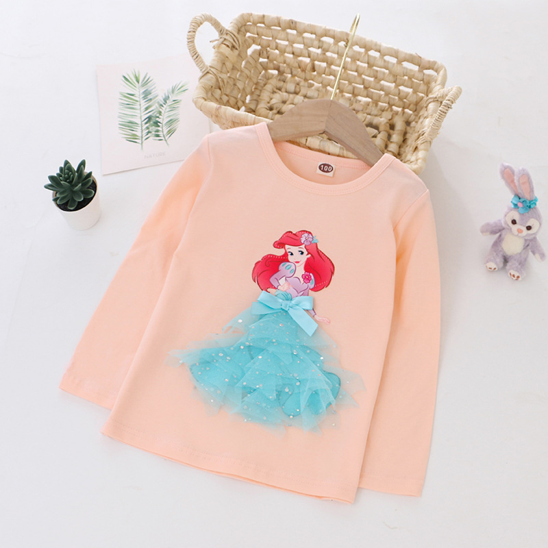 DISNEY Frozen Princess Elsa kids designer clothes Children clothes spring and autumn girl base t-shirt princess top long sleeves