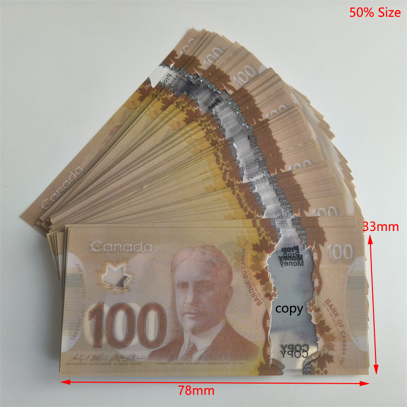 Best Realistic Plastic Prop Money Toys Canadian Money Pounds GBP Canada 20 50 100 Commemorative Fake Money Toy for Kids Christmas Gifts or Video Film 78*33mm 50% Size