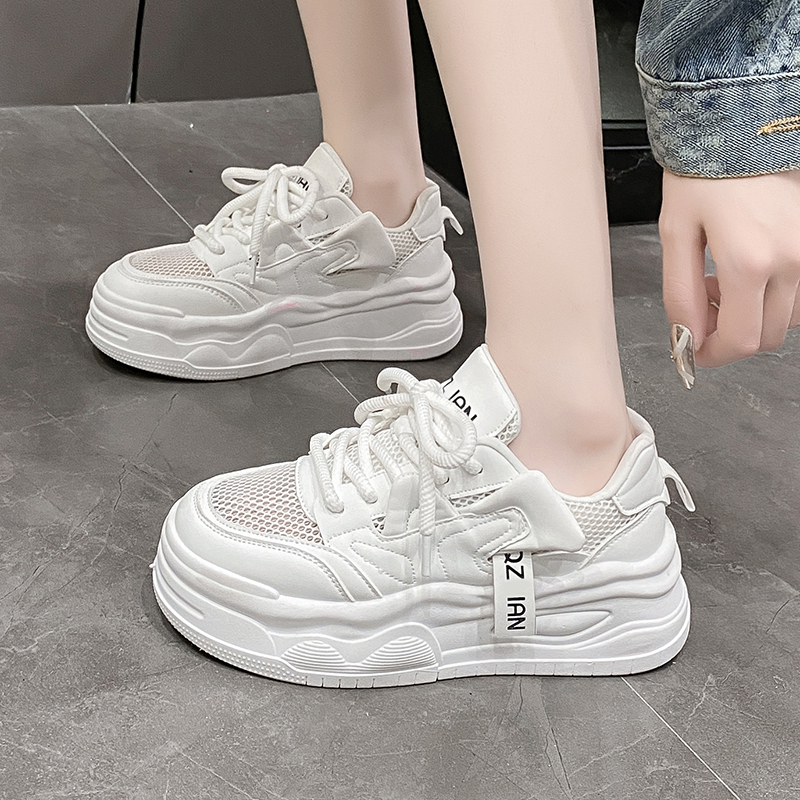 2025 New Summer Casual Shoes Leather Mesh Women's Shoes Thick Bottom Non slip Lightweight Sports Shoes Comfortable outdoor tennis shoes zapatilla