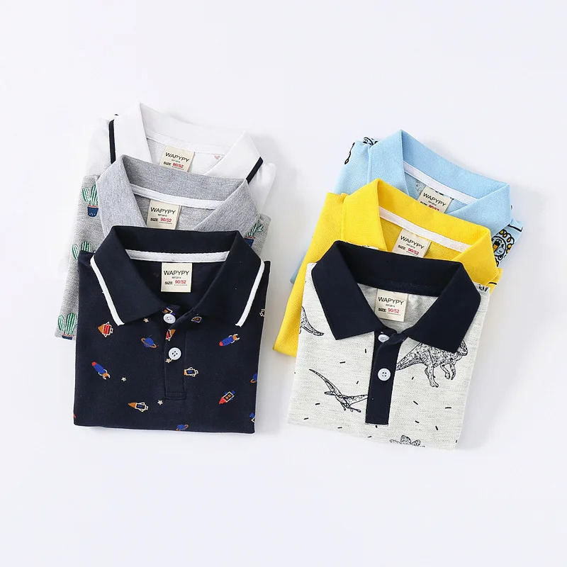 100% Cotton Boy Polo Shirt Summer Korean Polos for Kids Shirts Cute Cartoon Lion Dinosaur Print Childrens Clothing Boys Clothes 250508