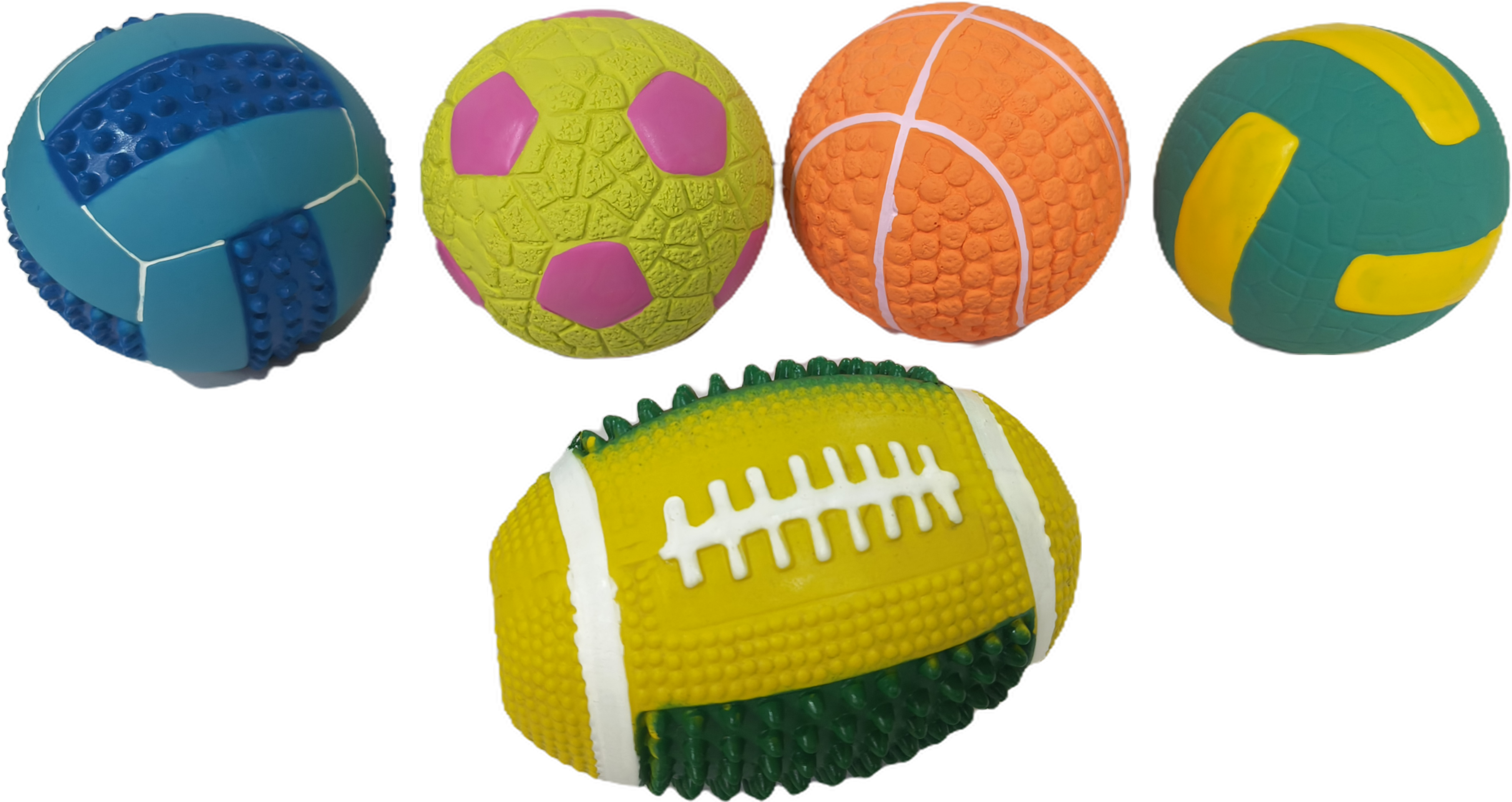 Rubber Chew Ball Dog Toy Squeaky Interactive Bouncy Ball Puppy Pet Toy with Distinct Designs 5pcs/Pack