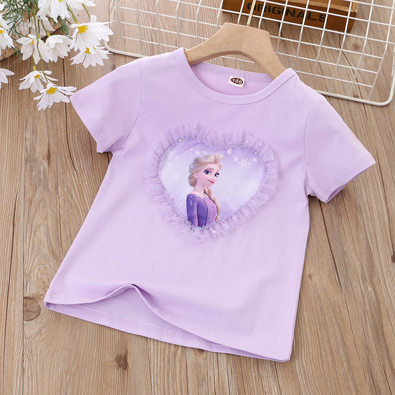 DISNEY Frozen Princess Elsa kids designer clothes toddler designer clothes Children summer clothes girl short-sleeved undershirt,cartoon princess T-sh