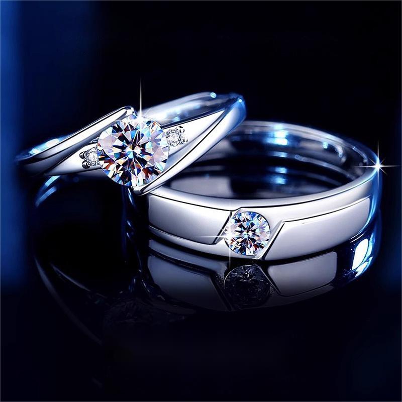 Moissanite Couple Rings 925 Sterling Silver Wedding Bands, D Color, Elegant Luxury Gift, Customizable