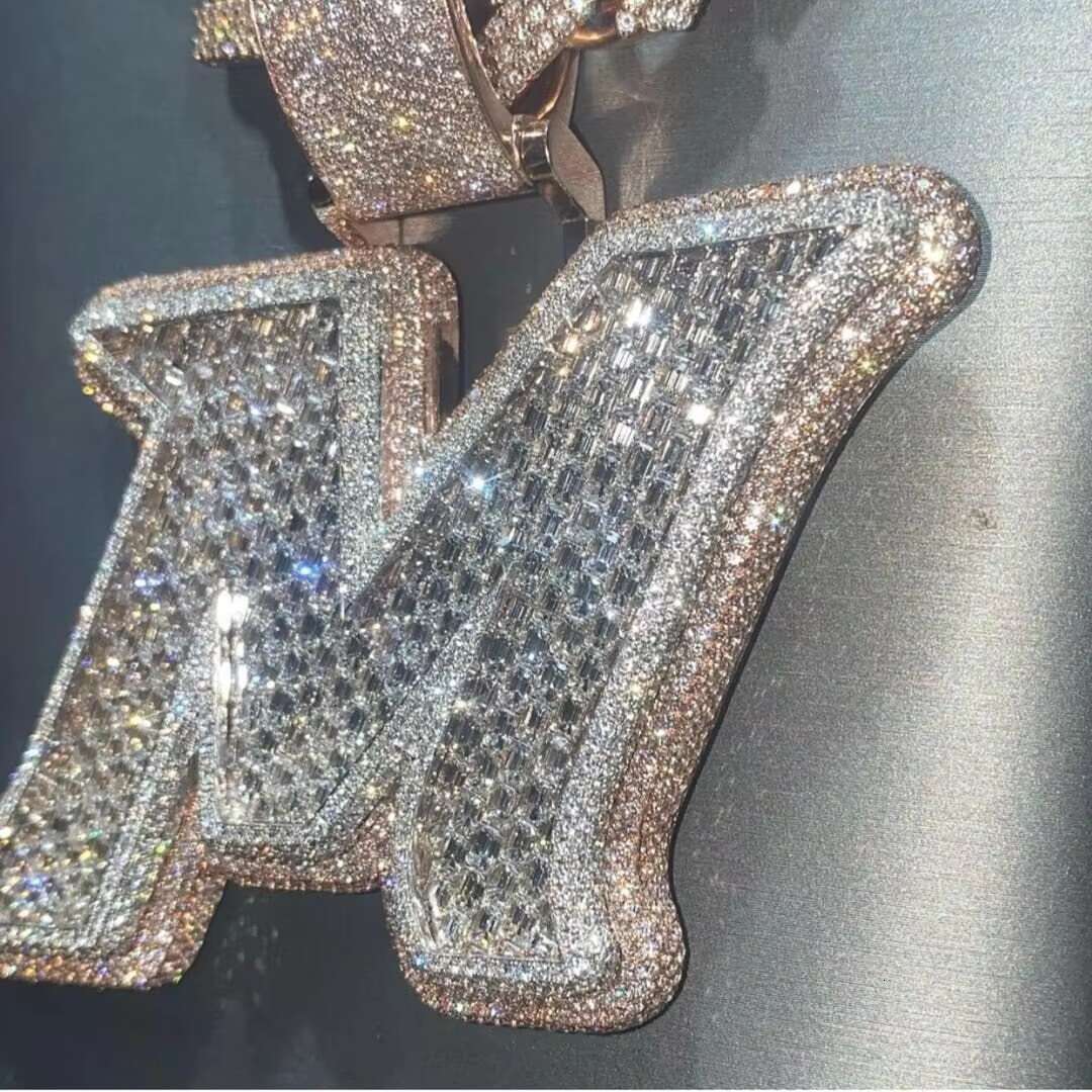 Moissanite Diamonds Men Layered Letter Pendant Custom Alphabet Without Chain Real Solid 925 Silver