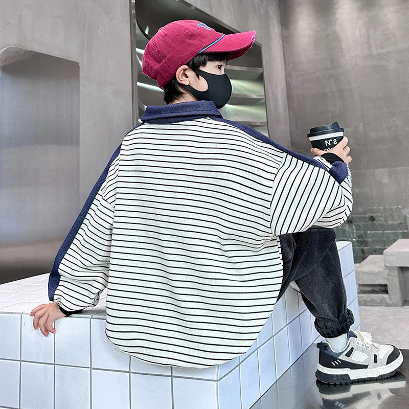 Korean Japanese Kids Long Sleeve Polo Shirt for Boy Teens Casual Stripe Polo Sweatshirt for Boy and Adults 5 7 9 11 13 14 Years 250508