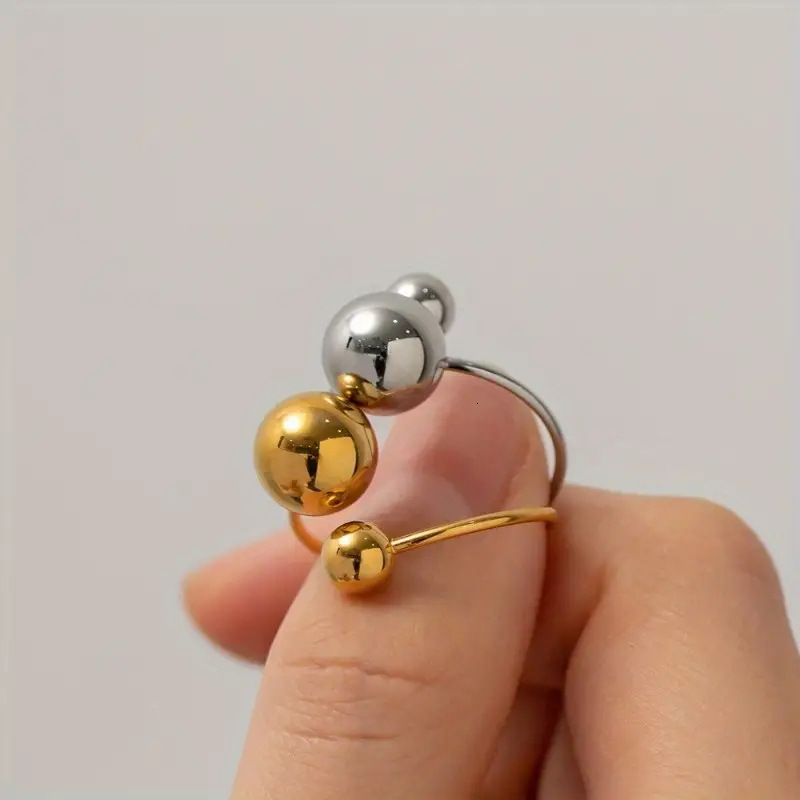 Personalized size round ball ring, female niche, high-end, gold-plated opening ring accessory
