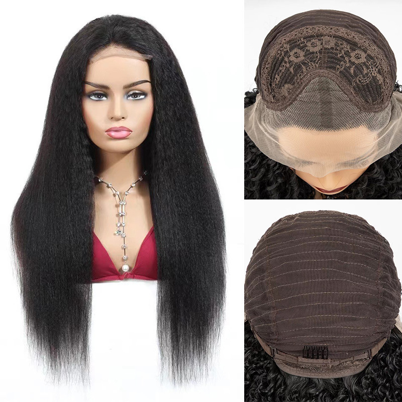 wig Womens front lace Yaki mid split long straight high temperature silk synthetic hair headband wigs