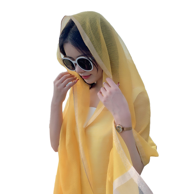 K725 Travel seaside vacation light and elegant beach silk scarf women's spring and summer new cool pure color long sunscreen scarf