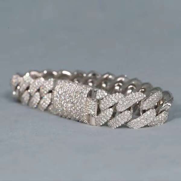 925 Sterling Silver Custom Heavy Cuban Bracelet Moissanite Diamond for Party Gift GIA Certified Hip Hop Jewelry Wholesale