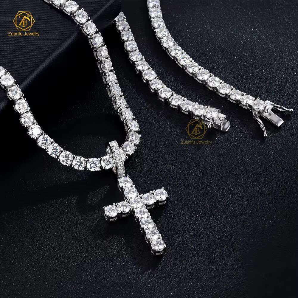 Hiphop Jewelry Iced Out Cross Pendants Pass Diamond Tester 5.0mm VVS Diamond Mossanite Pendant S925 Silver Moissanite Pendant