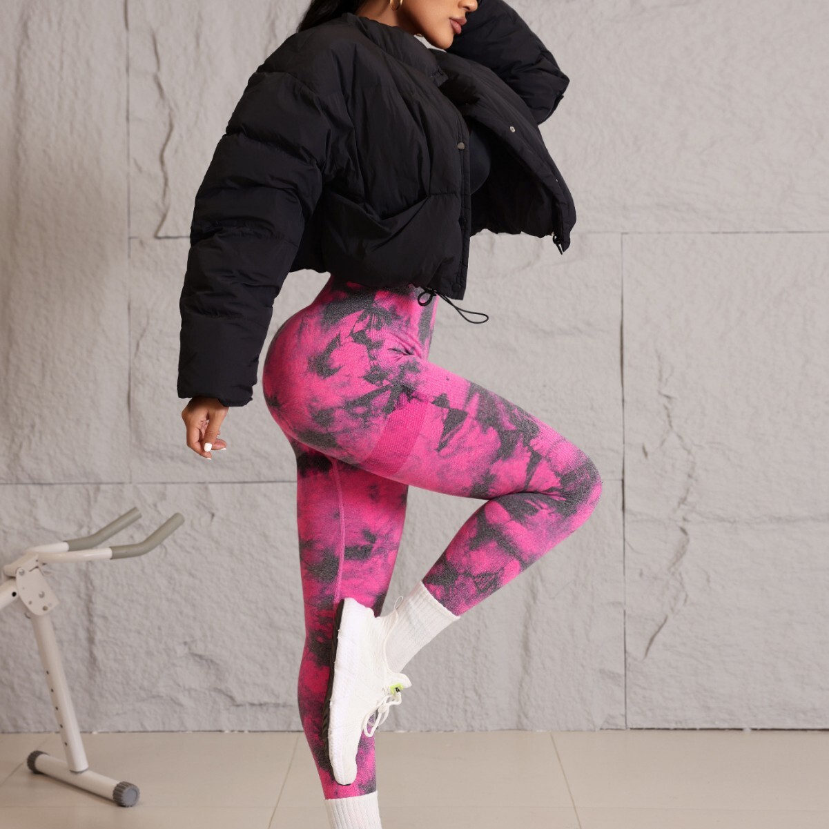 New seamless tie dye yoga pants, waisted peach hip leggings, high stretch fitness pants