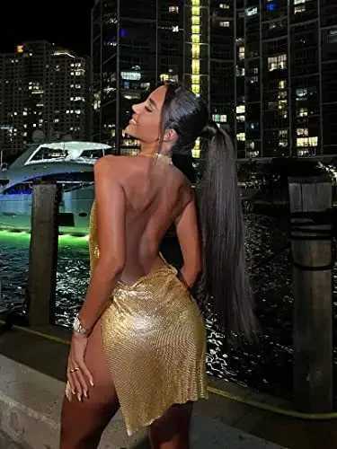 Sexy Bodycon Womens Mini Dress Sparkling Evening Ball Womens Pendant Side Seam Backless Party Club Summer Costume M250508