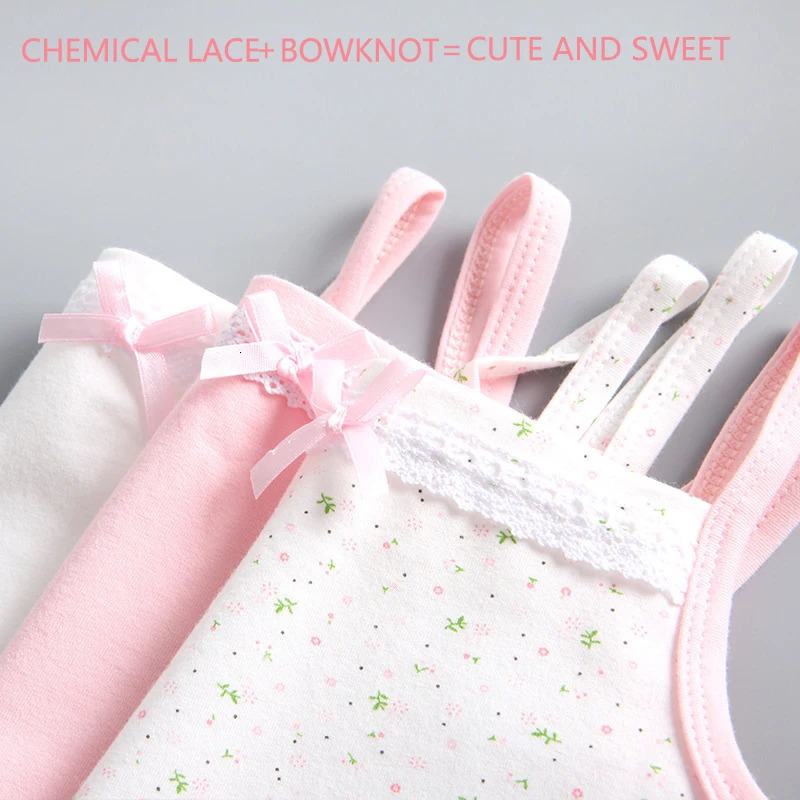 Summer Girls Tanks Halter Solid Color Camisoles Floral Cotton Kids Underwear Casual Strappy Tops Bow Tie Square Collar 250508