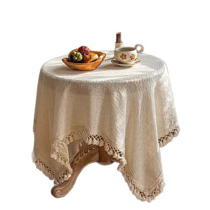 XX0368 French ins and wind tassel round table cloth fabric table cloth light luxury high-end modern round coffee table table cloth