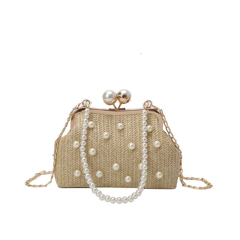 Dinner Bag Spring Summer New Fashion Straw Handheld Pearl Single Shoulder Crossbody Ins Girl Simple Banquet Bag KQ