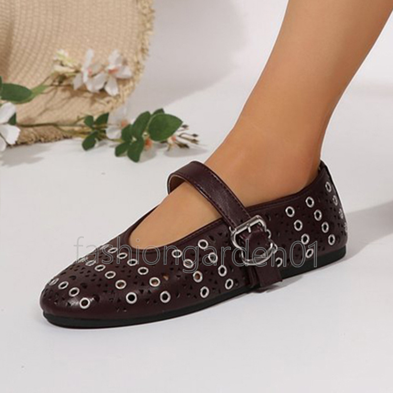 2025 free shipping loafers womens ballet flats heels Hollowed-out metal ring mary jane shoes shallow mouth round toe luxury shoes spring summer dress 