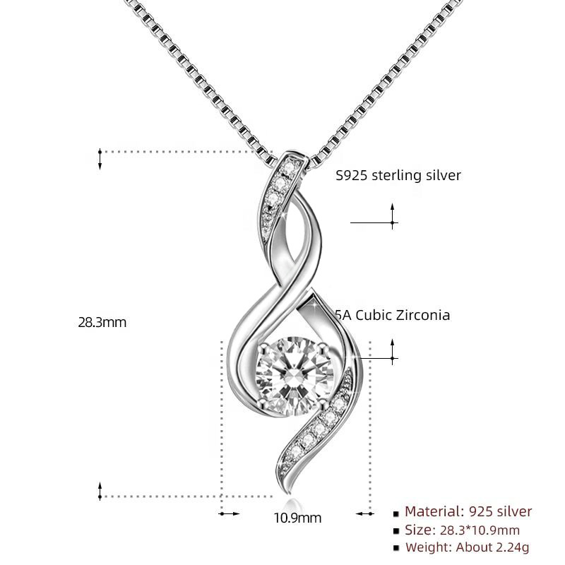 Chic Cubic Zirconia Inlaid 925 Silver Ribbon Pendent - A Radiant Addition To Your Jewellery Collectio