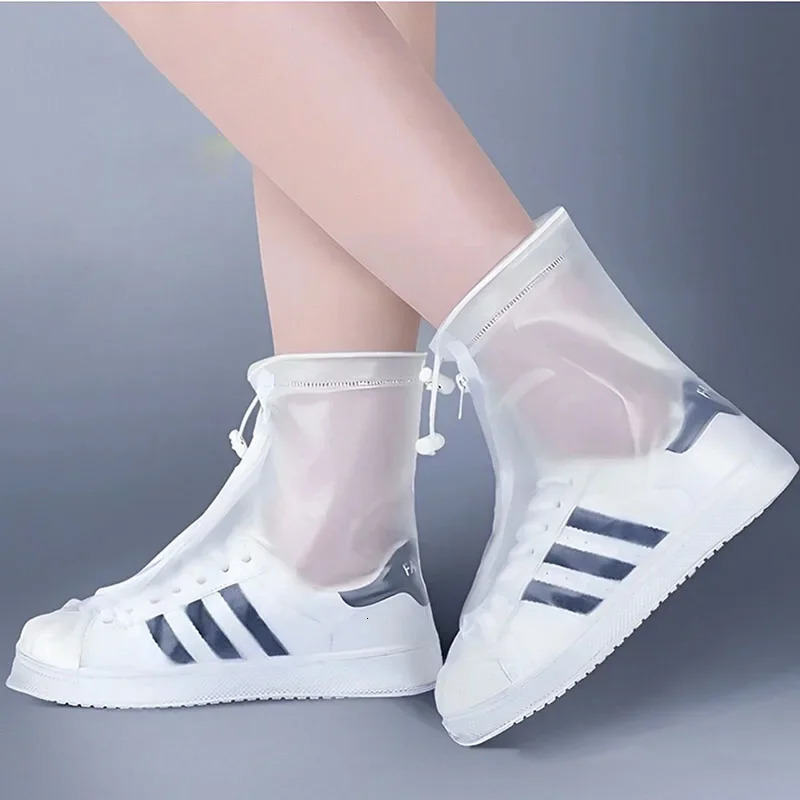 1 pair of anti slip and waterproof shoe covers PVC silicone sole reusable suitable for rain snow Multi size unisex white 250428s