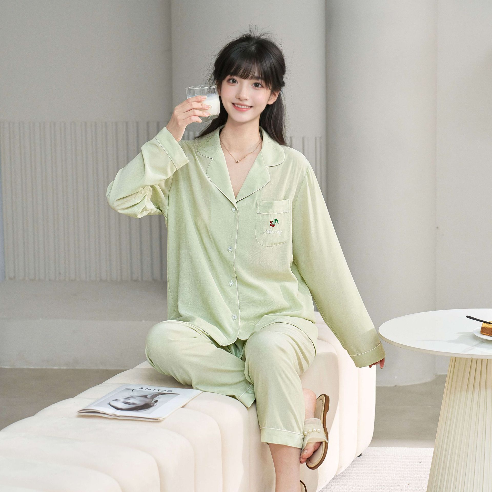 B869-Girls' nightdress short-sleeved thin breathable cool and comfortable big girl ladies home clothes pajamas summer