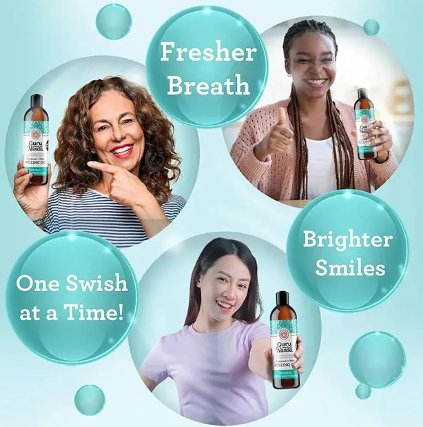 2024 Coconut Mint Pulling Oil Mouthwash Alcohol-free Teeth Whitening Fresh Oral Breath Tongue Scraper Set Mouth Health Care