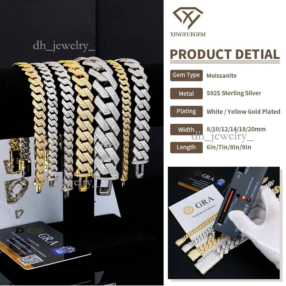 Gra Certified 8-20mm Hip Hop Jewelry Sier Mens Iced Out Vvs Dia Mossanite Moissanite Cuban Link Chain Bracelet