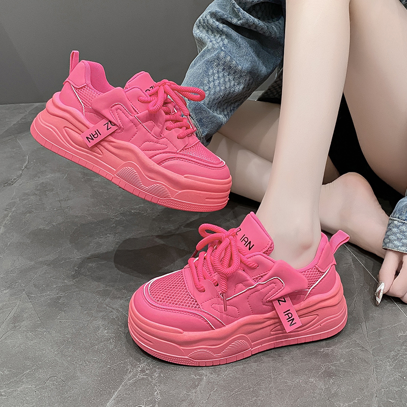 2025 New Summer Casual Shoes Leather Mesh Women's Shoes Thick Bottom Non slip Lightweight Sports Shoes Comfortable outdoor tennis shoes zapatilla