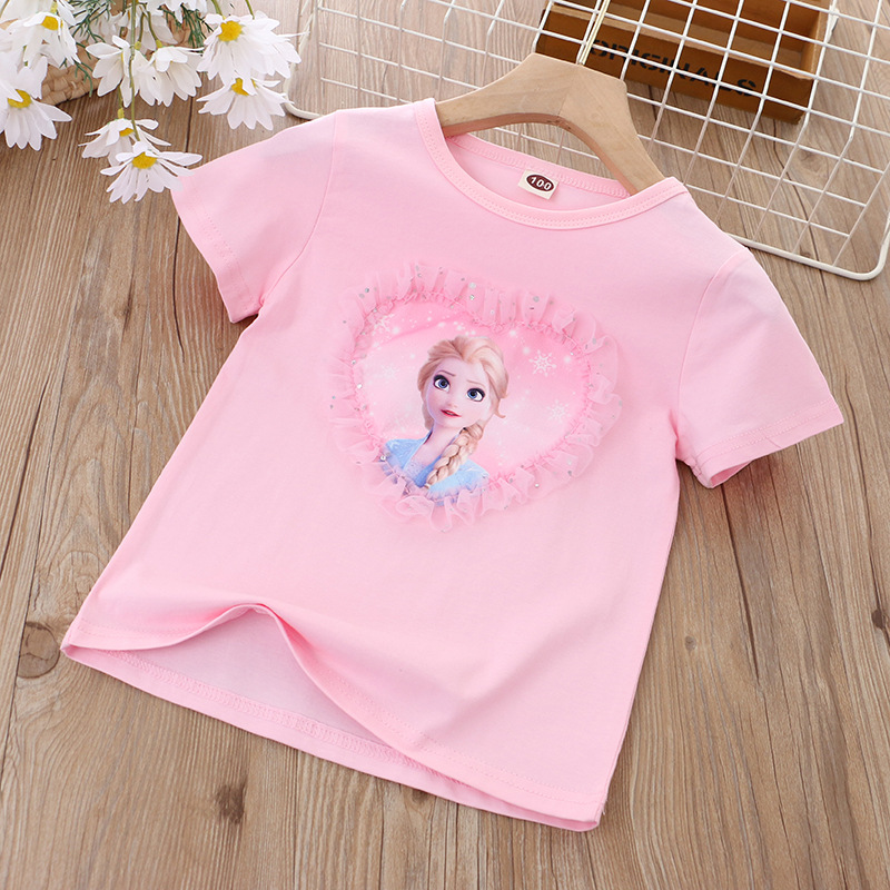DISNEY Frozen Princess Elsa kids designer clothes toddler designer clothes Children summer clothes girl short-sleeved undershirt,cartoon princess T-sh