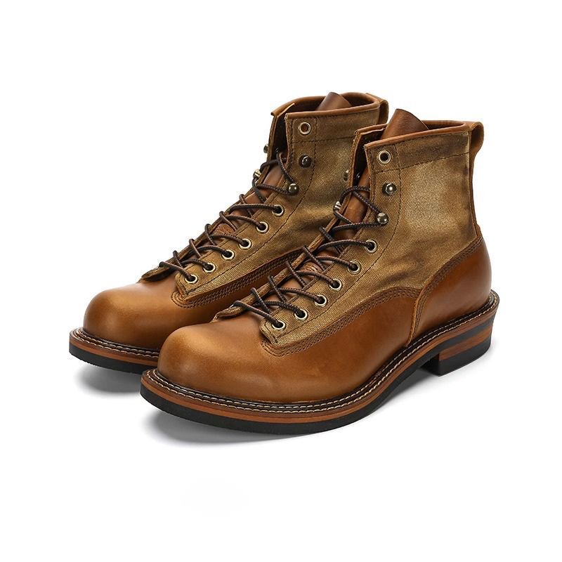 G5-2 horse leather short face paratrooper boots retro handmade color brushing vintage high top designer shoes fashionable men's boots one piece h