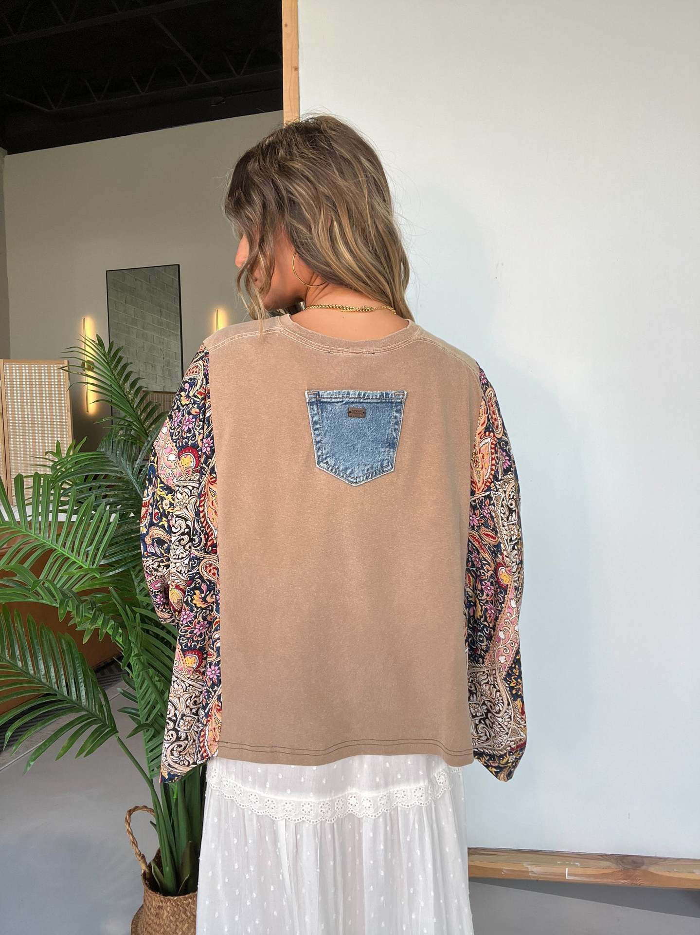 2025 New Printed Round Neck Loose Casual Bat Sleeve Top for Women 210317