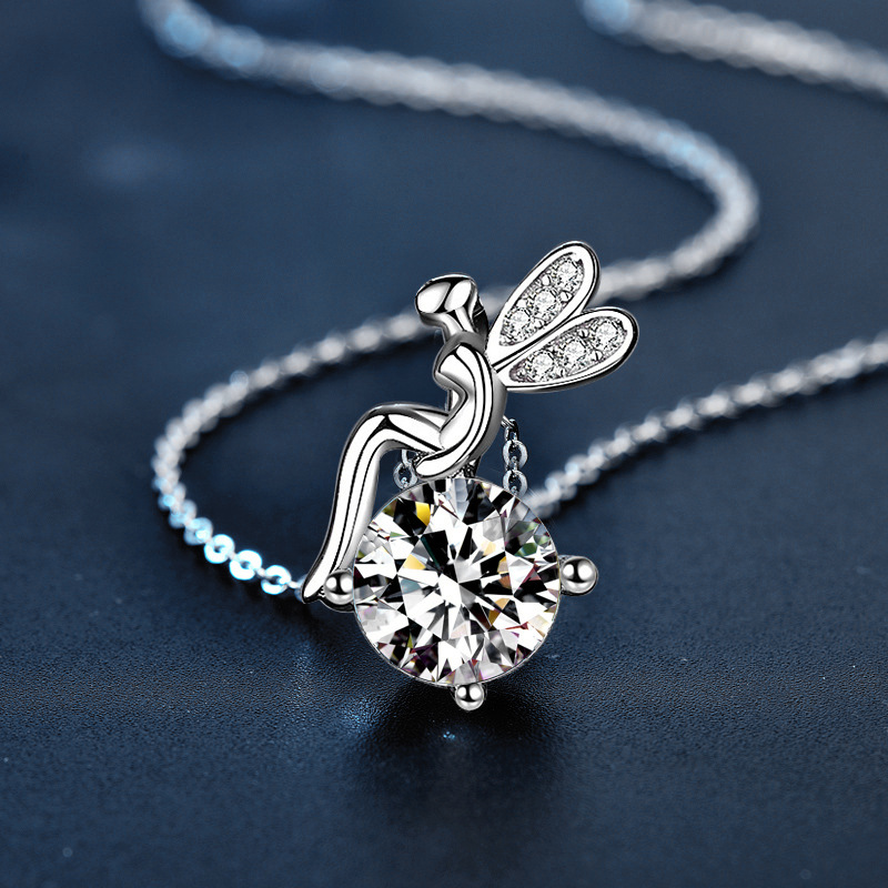 925 Sterling Silver Moissanite Fairy Necklace for Women - Versatile Niche Pendant, Collarbone Chain Accessory