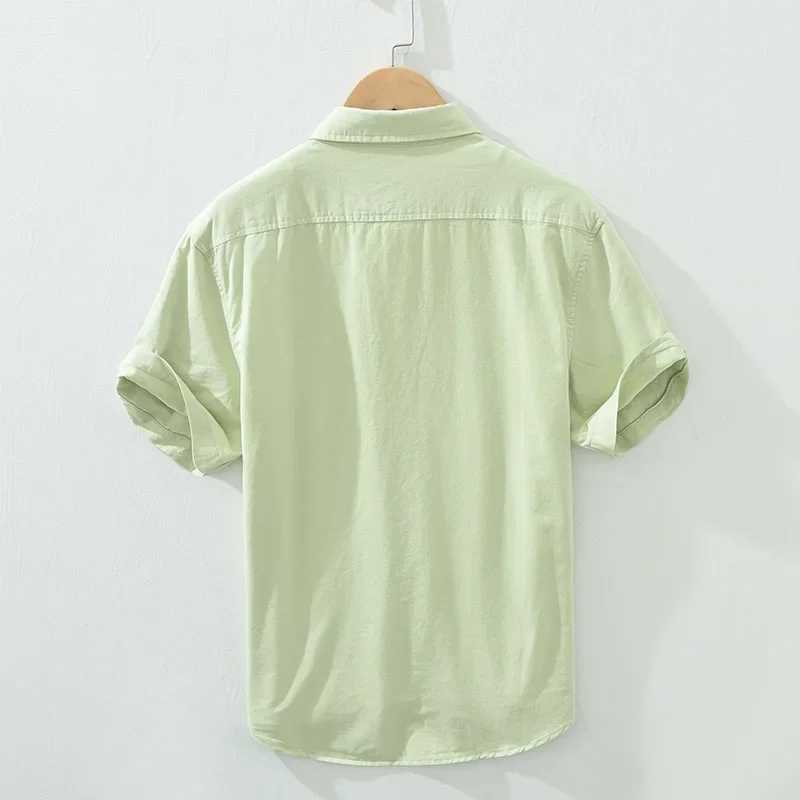 00% Cotton Solid Color Mens Summer Lightweight Short Sleeve Shirt Business Casual Daily Shirt 2024 Loose Casual Jacket W250627