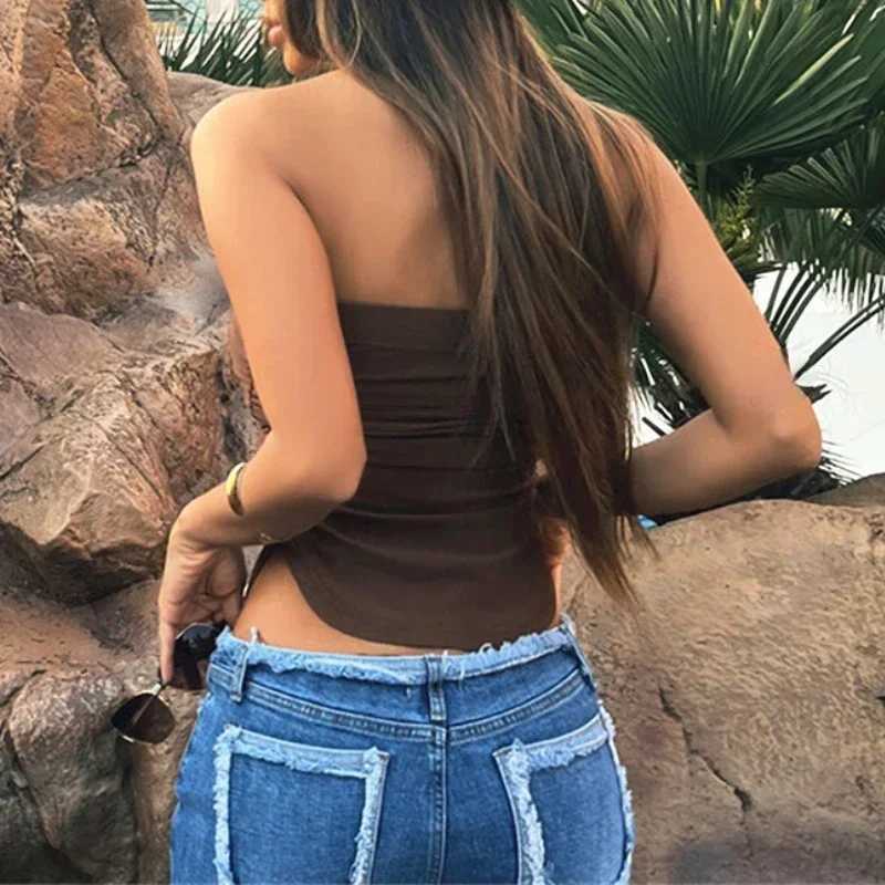 Solid Pleated Strapless Crop Tube Top For Women Curved Hem Chest Wrapped Females Camisole Tank Off Shoulder Thin Sexy SummerXJ250508