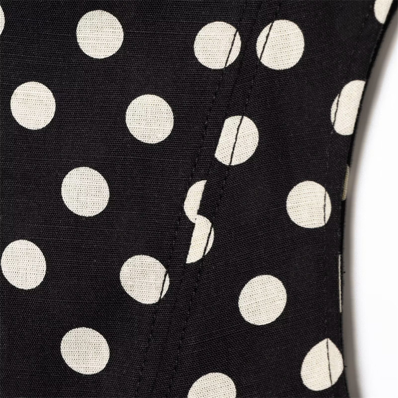 2025 summer new casual women's polka dot MIDI dress round neck sleeveless zipper decoration
