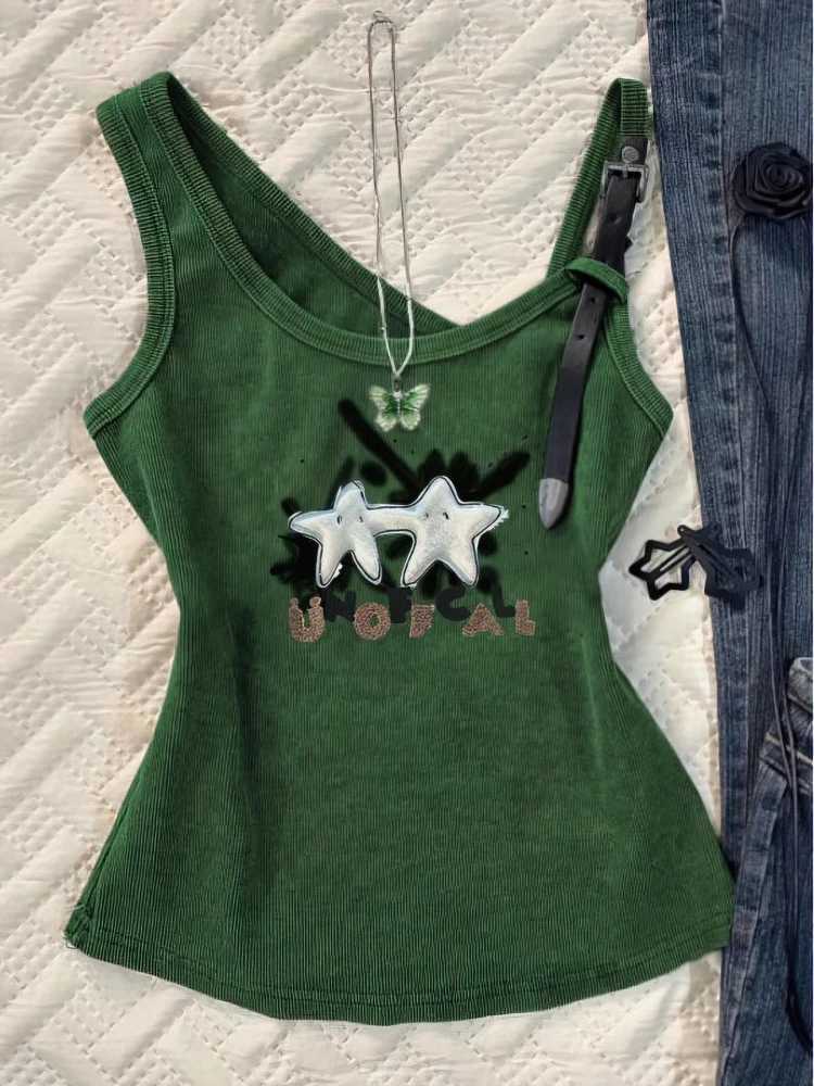 Sexy Y2k Tank Top With Straps Women Vintage Graphic Sleeveless T shirt Camisole Feamle Basic Underwear Streetwear 100% CottonXJ250508