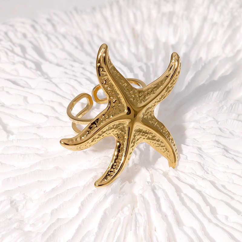 Couple Rings New European and American Fashion Stainless Steel Womens Starfish Adjustable Ring Couple Jewelry H241105 - view 3