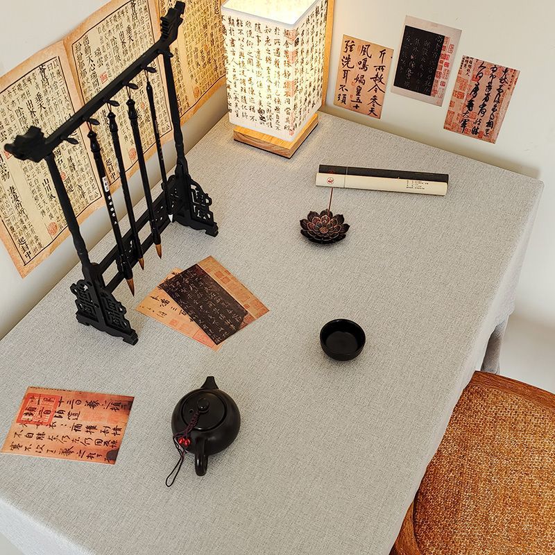 DH008 Chinese style solid color waterproof desk cloth cotton linen style tea tablecloth Chinese style ins style gray stall tablecloth