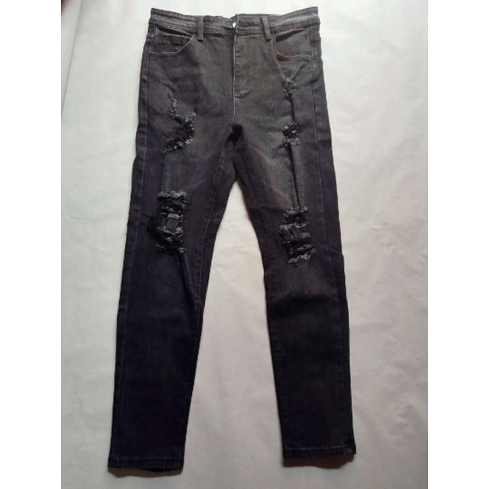 DHEssentials New Arrivals Mid-waist Men's Patchwork Skinny Tapered Wrinkle Fashion Streetwear Hole Jeans Pants Mens High Quality