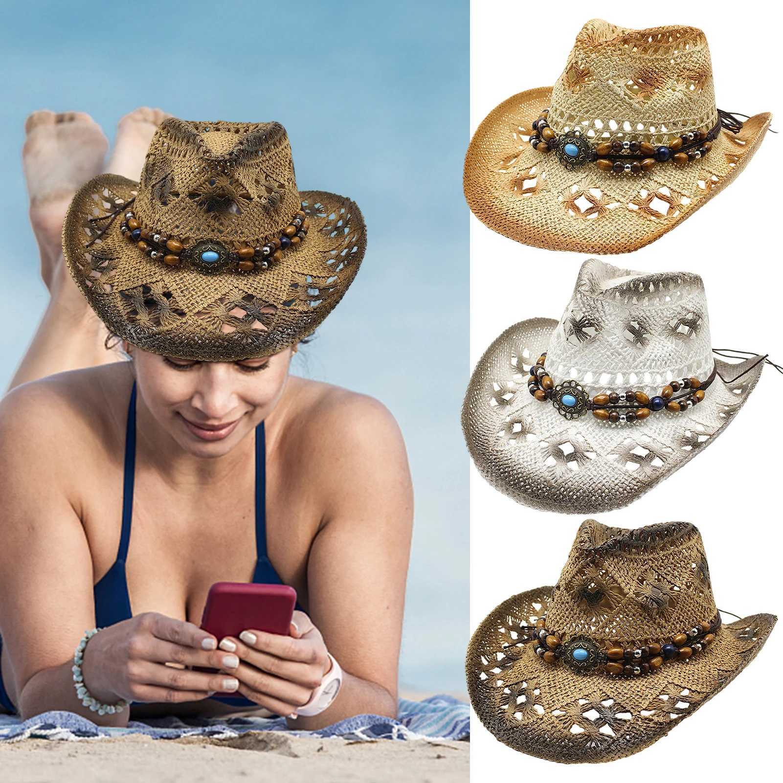 Straw Cowgirl Hat Unisex Beach Hat Cow Boy Hat With Hat Band For Men Women Breathable Lightweight Sun ProtectionXJ250509