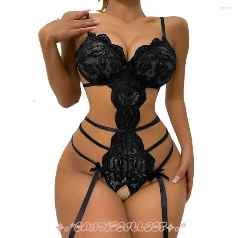 Women's Sleepwear Sexy Lingerie Women Nightdress Porno Dress Sex Lady Bodysuit 18 Suit S-XL Crotchless Lace Seductive lace lingerie with delicate straps 294