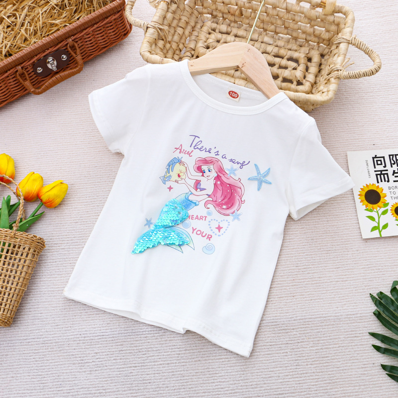 DISNEY Frozen Princess Elsa kids designer clothes infant designer clothes Children summer clothes girl short-sleeved T-shirt princess cotton.